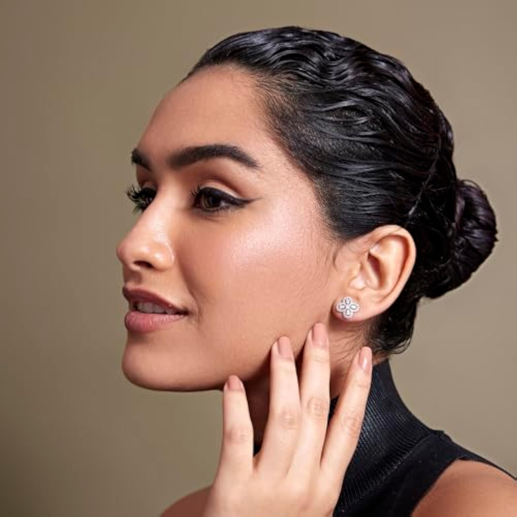 92.5 Sterling Clover Halo Whispers Earrings, Clover Set Studs, Whites Collection
